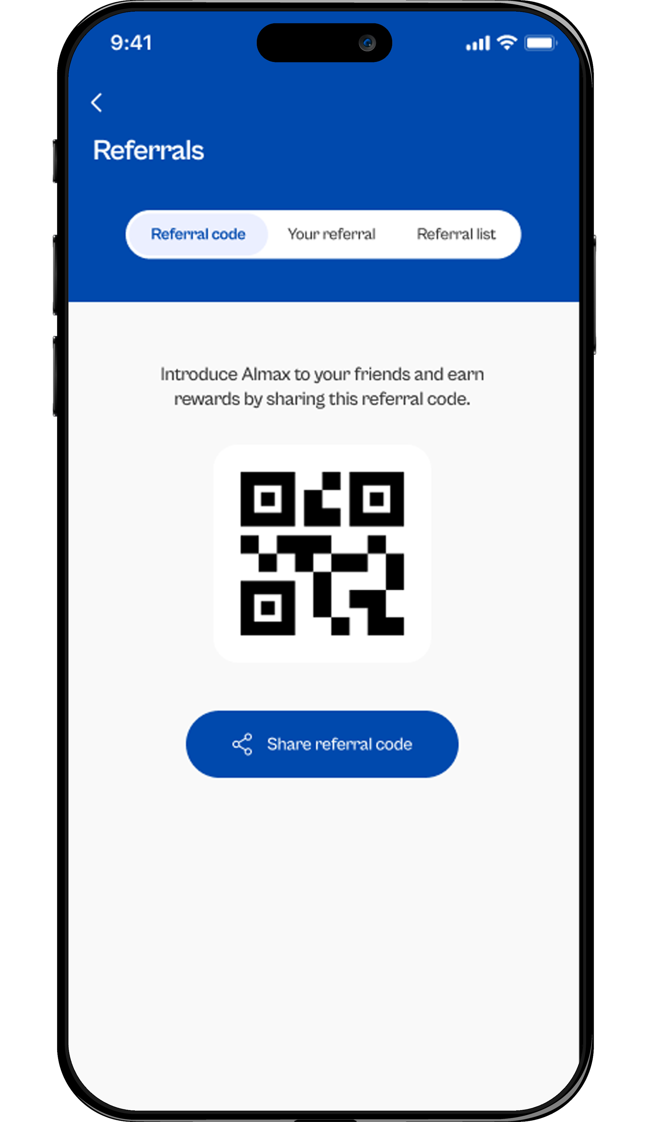 A phone with a referral qr code